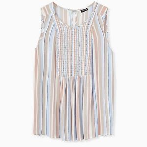 Torrid Blue & Taupe stripe crinkled gauze smocked tank Size 1